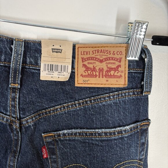 Levis Women 26 Blue Denim Button Fly High Rise 501 Original Cropped Jeans NWT - Picture 12 of 15